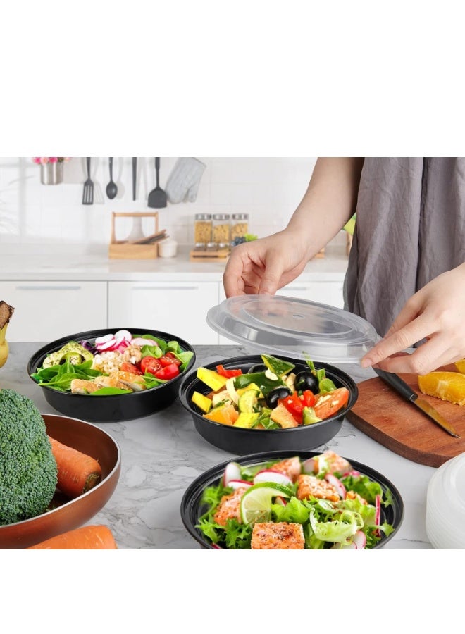 مجموعة من 25 قطعة من حاويات تحضير الوجبات الدائرية ذات القطعة الواحدة سعة 16 أونصة مع أغطية، حاويات تخزين الطعام - Image 2